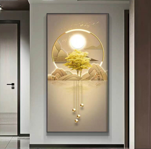 Himalaya Painting Lucky Money tree with Deer Design 20cmx30cm Frameless Waterproof Sintraboard Decorative Wall No Light