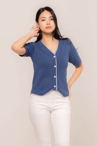 RIMINI Atasan Berlengan Pendek Premium Contrast Stitch Size S-L - Verellia Knit Top 3027