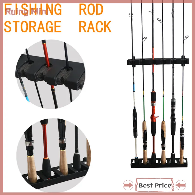 Fishing Rod Holders 6-Rod Rack Vertical Pole Holder Wall Mount