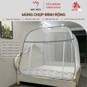 Màn Chụp  Mùng Chụp Đỉnh Rộng Cao Cấp Mộc Miên 2 cửa - Mẫu Xám Khủng Long ( Hà Nội )