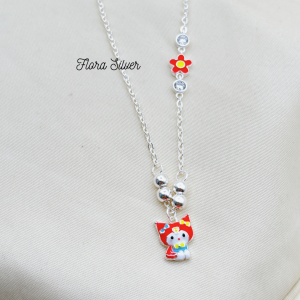 FLORA 0610D - Dây chuyền liền mặt bạc ta hình Kuromi màu đỏ đen tím hồng mix hình hoa dành cho bé gái