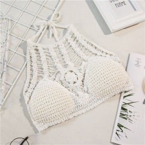 FASHLOVER Crochet Top Beach Wear crochet swimwear Tassel Hanging Knitted Swimwear Top Outfit For Women