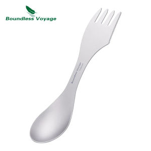 Boundless Voyage Titanium 3 in 1 Fork Spoon Spork Set Outdoor Dual-purpose Tableware Cutlery Thickness Camping Flatware Ti1064T