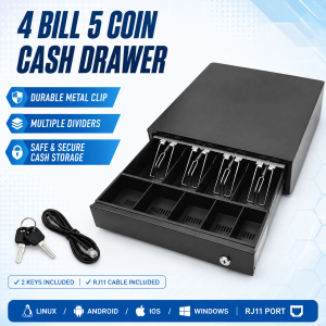 FPS Cash Drawer POS Electric 4Bills & 4coins Trays Manual Heavy Duty Cash Drawer supermarket store cashier