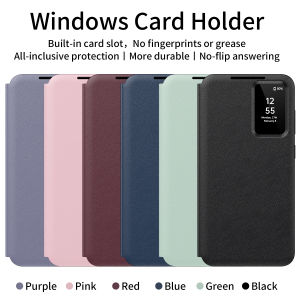 For Samsung Galaxy S25 S23 S24 S26 Ultra A57 A37 Case Original PU Leather Card Pocke Flip Smart Display Transparent Window Cover
