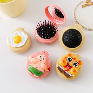YOYO CHARMING Anti-static Beauty Tool Cartoon Compact Makeup Mirror Women Girl Scalp Massage Hair Styling Tool Hairdressing Folding Airbag Comb Massage Comb Foldable Hair Comb Air Cushion Comb