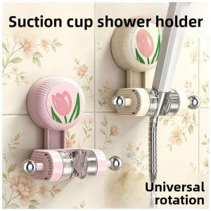 Suction Cup Tulip Shower Head Holder Wall-Mounted Adjustable Bracket No-Drill Removable Stand with 360° Rotation Strong Load Capacity for Bathroom Storage