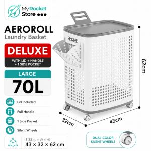 Foldable Laundry Basket with Wheels Storage Organiser with cover Dirty Clothes Basket