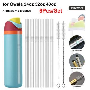 CBHH 6Pcs/Set 10mm Stainless Steel Straw Reusable With Brush Water Bottle Straw Cup Replacement Straw for Owala 16oz 19oz 24oz 32oz 40oz