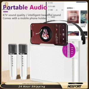 【HOSPORT】Bluetooth-Compatible 5.3 Portable Speaker with 2 Microphones Wireless Karaoke System HD Sound Boombox for Home Parties
