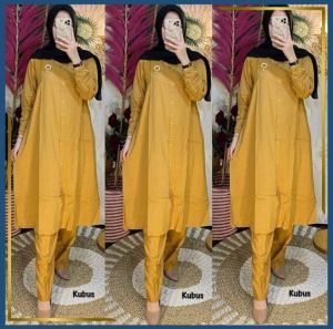 . K-FASHION Setcel Tunik Amira Polos Dewasa Muslim Terbaru 2023 Twill Tebal Adem BUSUI Mewah Kekinian