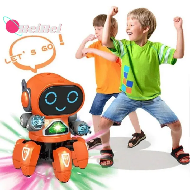 ของเล่นที่มีเสียงดนตรี IJVBTV หุ่นยนต์เดินร้องเพลงสีสันสดใส LED 6เล็บหุ่นยนต์เต้นได้อิเล็กทรอนิกส์หลากสีหุ่นยนต์ขายดีแสงแฟลชเล่นเพลง Rc ได้