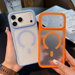 Luxury Matte Striped Corrugated Wireless Charging Case For iPhone 17 16 15 14 13 12 11Pro Max Plus Transparent For Magsafe Cover