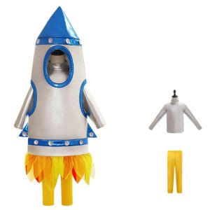 TEWUB Astronaut Outfit Children Rocket Spacesuit Sports Day Space Theme Kids Stage Cosplay Rocket Role Play Costume Funny Fashionable Rocket Overalls Inner Layer Halloween Costume Set Halloween Birthday