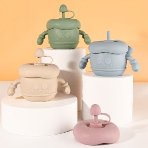 MHEW Creative Baby Training Cup Soft Silicone Leakproof Drinking Cups with Straws BPA Free Portable Toddlers Straw Water Bottle Toddlers Learning Drinkware