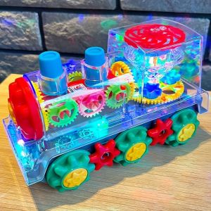 Transparent Electric Train Toy - Light & Music Locomotive with Moving Gears Battery Powered for Kids