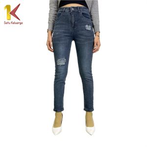 1K Celana Panjang High Waist Stretch Ripped Jeans Style P595 Celana Jeans Wanita Sobek Kekinian Denim Loose Highwaist Jins Women