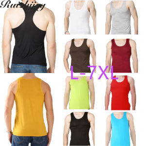 Ruizhijzg L-7XL Ready Stock Baju Singlet Lelaki Cotton Men Slim Fit Sport Gym Big Size Summer Training Sleeveless Shirt Casual Fitness T Shirt Vest Black White Plus Size Man Round Neck Running  Top Grey Maroon