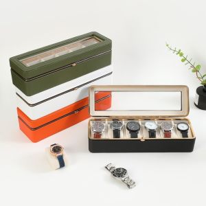 LUXERY PU Leather Watch Storage Box Clear Window 6 Slots Watch Organizer Case Soft Interior Watch Bracket