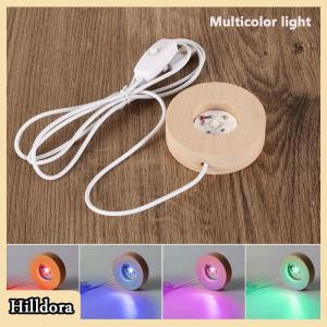 [Hilldora] Round Wood Light Base USB with switch LED Light Rotating Display Stand Lamp Base Home Decor