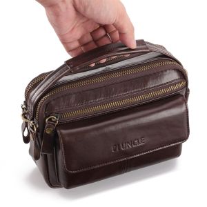 PIUNCLE Brand High Quality Real Leather Mens Fanny Pack Waist Belt Bags For Men Casual Cowhide Multi-pocket Cross Money Purse Mini Shoulder Crossbody Bag For Men Fashion 7" Cell Mobie Phone Pouch Male Wallet Vintage Cowhide Mini Handbags Multi-function