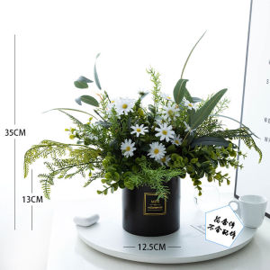 Artificial Plants Indoor Fake Daisy Flower in Pots Fake Potted Plant Fake Indoor Plants with Black Pots for Bathroom Living Room Office Desk Shelves