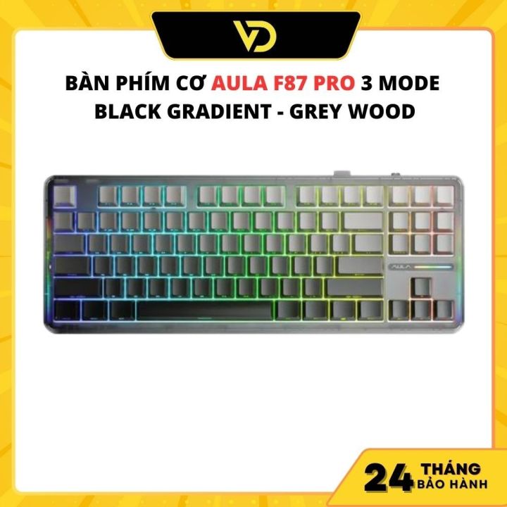 BÀN PHÍM CƠ AULA F87 PRO 3 MODE BLACK GRADIENT - GREY WOOD V4 SW ...