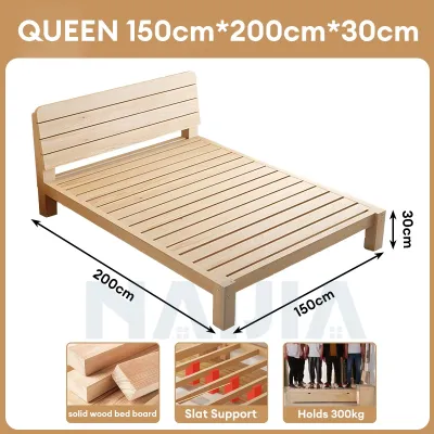 NAIJIA Wooden Bed Frame Katil Kayu Katil Solid Wood Bed Single & Queen King Size Bingkai Katil Bedroom Platform Bed Frame實木床
