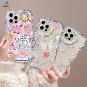 (Lokal Ready) Xinyu Casing hp iPhone 11 iPhone 7 Plus iPhone 12 14 13 15 Pro Max XR 8Plus X XS Max 6s 7 8 6 Plus SE 2020 Happy Care Bear Lotso Pilih Me Butterfly 3D Curved Wavy Edge Soft Clear Case