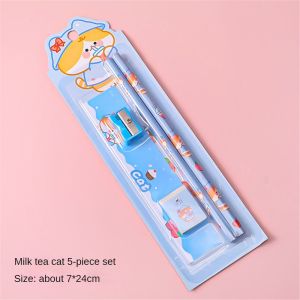 LVYIMAO ดินสอ Sanrio 5 ชิ้นชุดเครื่องเขียนการ์ตูนน่ารัก (ดินสอการ์ตูน + ยางลบ + ไม้บรรทัด + กบเหลาดินสอ) ดินสอไม้ดินสอไม้เครื่องเขียนนักเรียนของขวัญสำหรับเด็ก