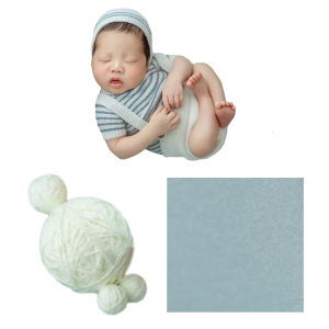 Cosy Newborn Photography Costume Set for Infants Includes Hat Short Sleeve Shirt Pants Props for Full Moon Photoshoots