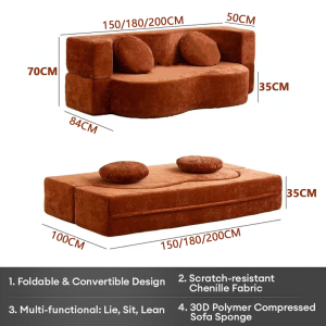 2M Foldable Sofa Bed 2 In 1 Compressed Sofa Bed Full Sponge 3 Seaters Sofa Bed For Living Room