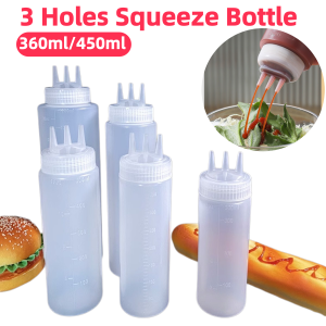 3 Holes Squeeze Bottle Plastic Condiment Squeeze Oil Vinegar Bottles 450ml 360ml Food Grade Material Salad Tomato Sauce Seasoning Bottle