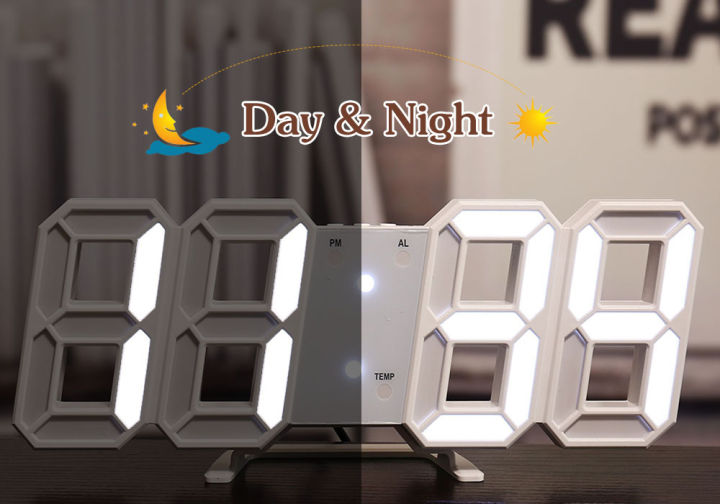 3D LED Wall Clock Modern Digital Table Desktop Alarm Clock Nightlight ...