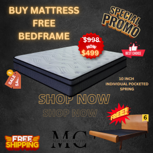 🔥 【SALE ONLY QUEEN SIZE 】10 inch Individual Pocketed Spring Mattress FREE Wooden Bedframe 6 ( 1355B )