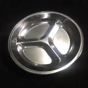LZD 304 เครื่องใช้บนโต๊ะอาหารสแตนเลสแบ่งเป็นช่องๆจานอาหารจานด่วนแบบวงกลมจานสำหรับนักเรียนในโรงเรียน