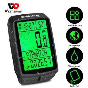 WEST BIKING Bike Computer 5 Language Wireless Waterproof Speedometer Road MTB Bicycle Cycling Odometer Stopwatch Bike Accessories