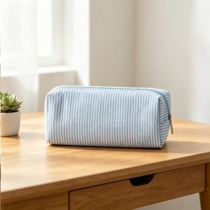 LTK376111 Polyester Bubble Yarn Pencil Pouch Zipper Closure Striped Print Pen Bag Portable Large Capacity Stationery Bag Gift