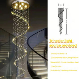 Luxury Rotating Crystal Chandelier for Villa Duplex Stair Hotel Lobby Living Room