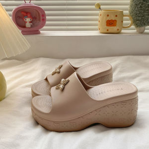 [Free Shipping] 9.0Cm High-Heeled Thick-Soled Cross-Flower Sandals For Women New Summer Outdoor Height-Increasing Non-Slip Beach Flip-Flops