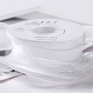 (4.5M) 4CM PEARL RIBBON Reben Riben Gift Satin fish tail Organza Flower Bouquet Roll Birthday Bunga Hadiah Hantaran Cake