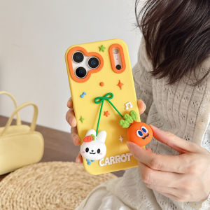 Cartoon Rabbit Radish Pendant Silicone Phone Case for iPhone 13 14 15 16 17 Pro Max Casing Soft Silicone Cover for iPhone 17 Pro Max Case
