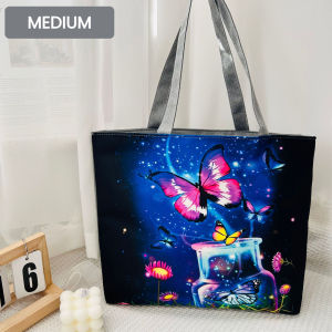 Versatile School Canvas Tote Bag for Women Large Capacity Cute Butterfly Flowers Design Casual Commuting Grocery Office Shoulder Bag