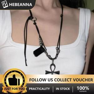 hebeanna สร้อยคอจี้ไม้กางเขนโลหะแนวเรโทรสำหรับผู้หญิงสายคล้องสีดำแนวพังก์โกธิคแบบเชือกยาวสำหรับใส่ไปงานปาร์ตี้แฟชั่นของขวัญสำหรับ Y2K