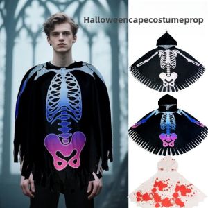 ANGCHI Goth Skeleton Cape Cloth Hooded Halloween Props Funny Cosplay Costume Skull Bones Cloak Hallowmas