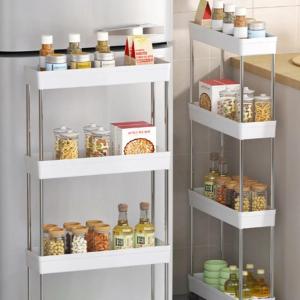 4-Tier Plastic Rolling Utility Cart with Handle Slim Slide Storage Rack Multi-Functional Storage Trolley for Kitchen Bathroom2026