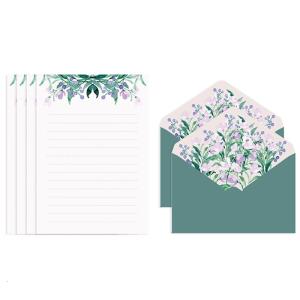 Letter Paper Stationery Kit Flower Envelope Set with 4 Letter Papers for Ideal for Wedding Party Invitation Greeting Let