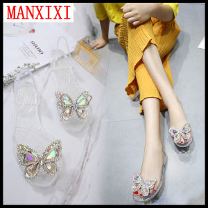 MANXIXI Brand Fashion Beautiful Jelly Flat Sandals Butterfly Inlay Shoes For Women （35-40 Size）