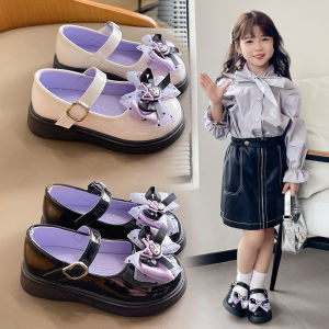 Kuromi Girls Leather Shoes Cartoon Bow Childrens Princess Shoes 2025 Single School Cute Birthday Girl Student Shoes