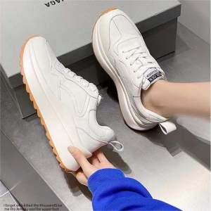 Womens fashionable style white thick-soled Korean-style low-top waterproof sports shoes(Add One Size)#957